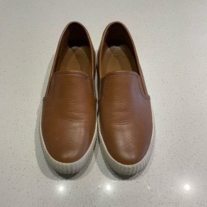 FRYE brown leather slip on shoes